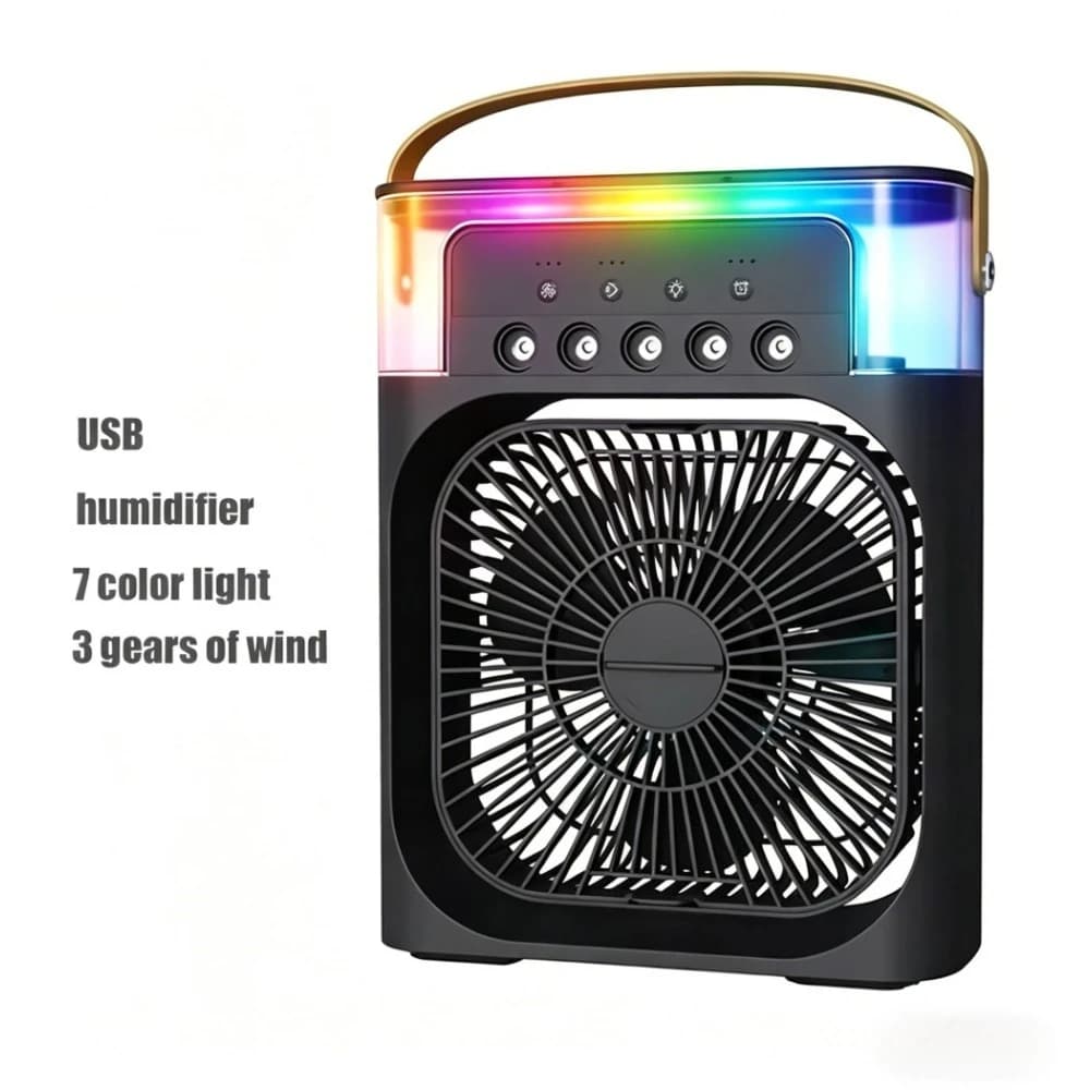 New 3 In 1 Black Fan AIr Conditioner Household Mini Air Cooler LED Night Light Portable Humidifier Air Adjustment Fan Office Fan
