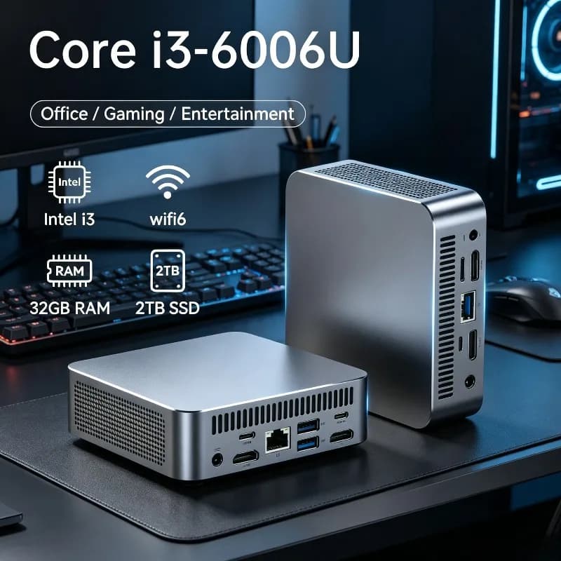 LENO Intel Core i3-6006U 16GB RAM 2TB SSD FHD Bluetooth WiFi6 Windows 11 Gaming Office 4K HDMI PC Mini Gamer Portable Computer