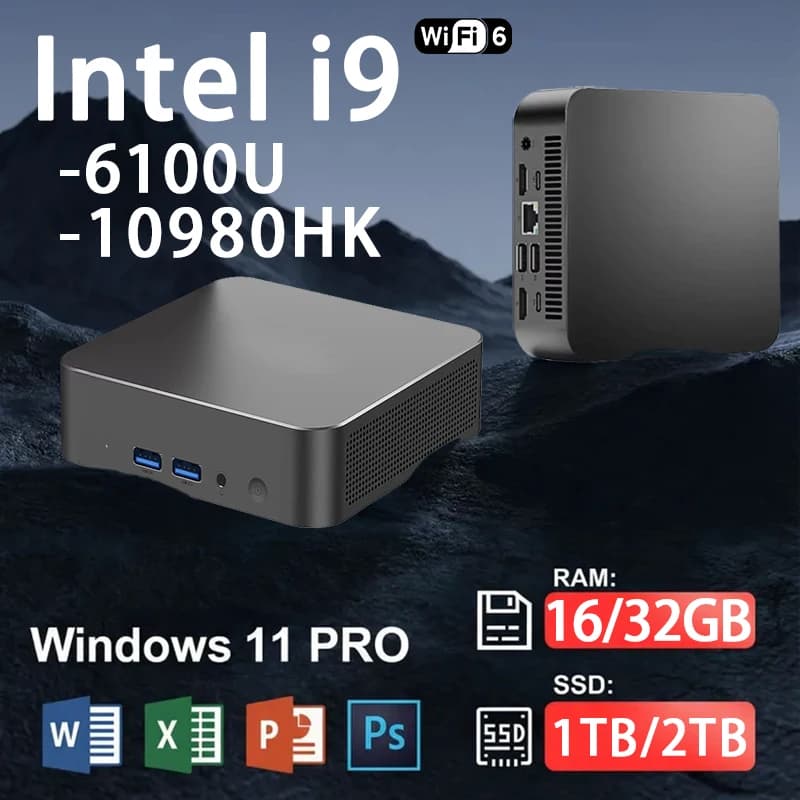Mini PC Windows 11 Intel Core i9 10980HK Core i3 6100U Desktop Computer 16GB 32GB DDR4 1TB2TB SSD Office Portable PC Gamer 4K HD