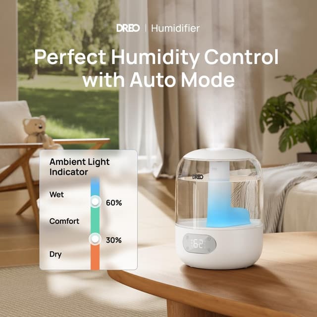 DREO 3L Top Fill Cool Mist Humidifier with Humidity Sensor, White