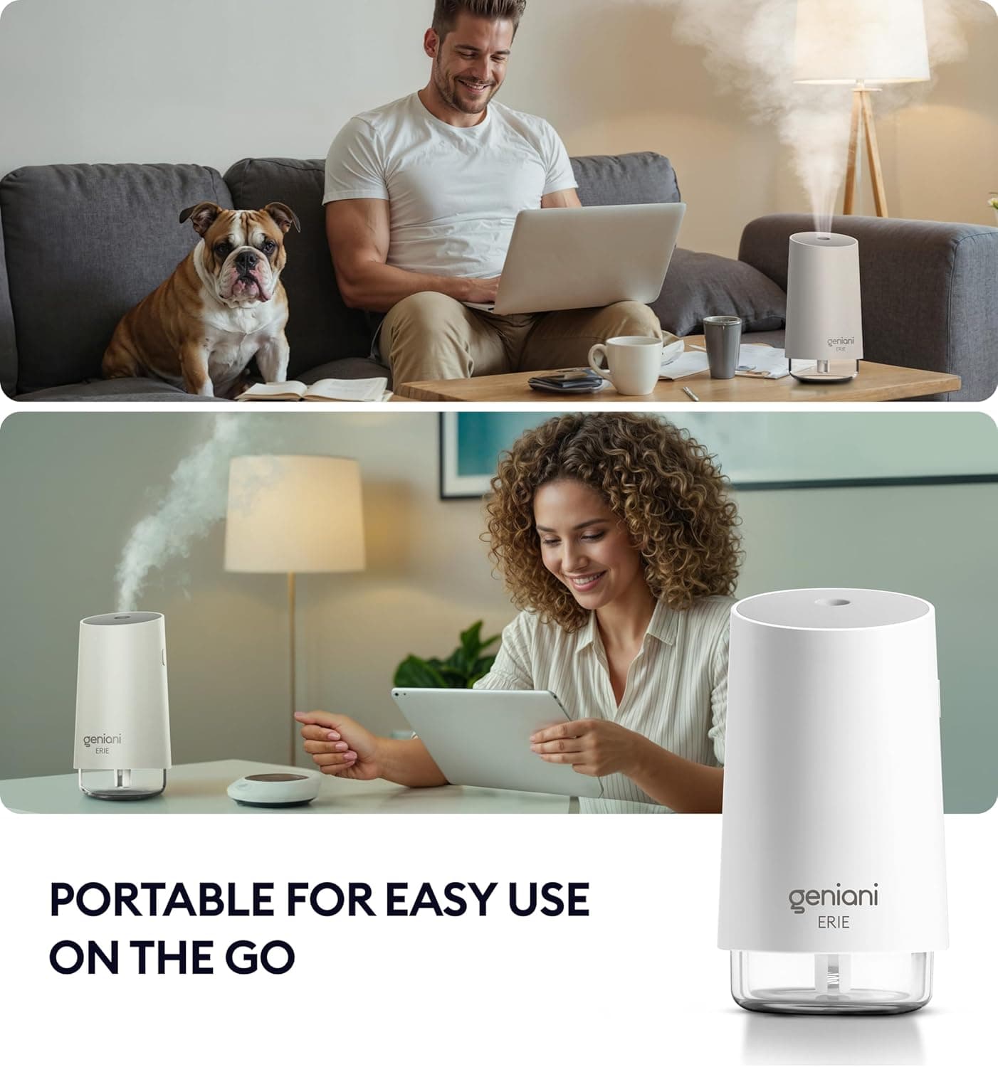 GENIANI Erie Portable Cool Mist Humidifier, 250ML, White