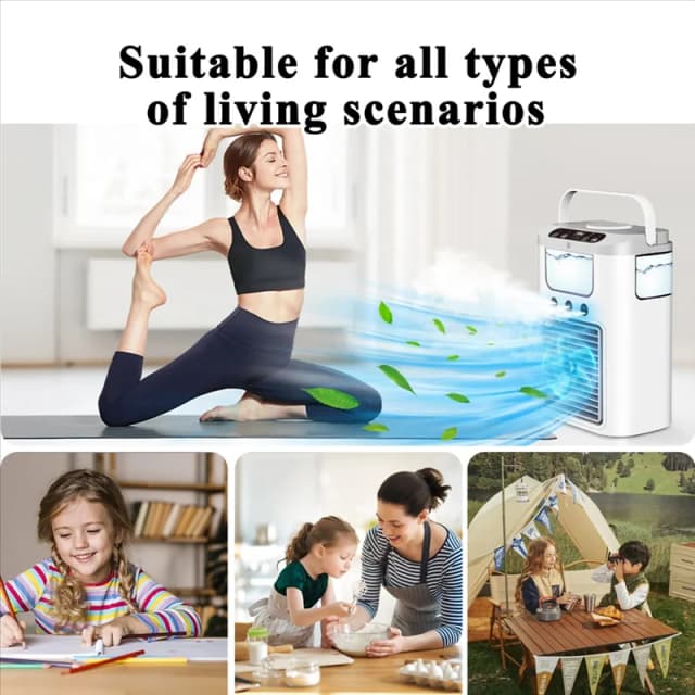 B64B-Mini Air Cooler Humidifier 7-Color LED Light, Portable Air Conditioner,Tabletop Evaporative Fan, Quiet Design For Home,Offi