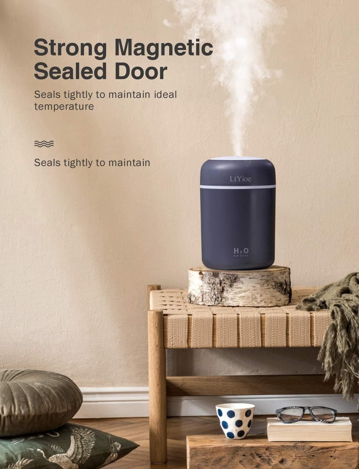 LtYioe Colorful Cool Mini Humidifier, USB Personal Desktop Humidifier, Navy Black