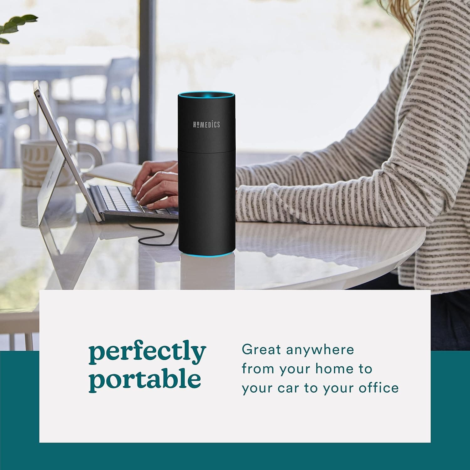 HoMedics Portable Humidifier, Small Cool Mist Humidifier with Color-Changing Light, Black
